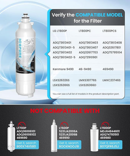 ICEPURE PLUS 46-9490 NSF/ANSI 53 & 42 Certified Refrigerator Water Filter, Remove Lead, Replacement for LG LT800P, ADQ73613401, ADQ73613408, ADQ75795104, LMXS30776S, LSXS26366D, Kenmore 9490, 3PACK