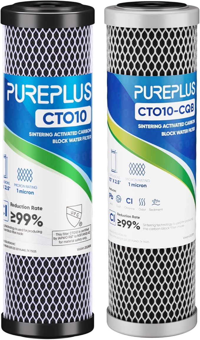 1 Micron 2.5" x 10" Whole House CTO Carbon Water Filter Cartridge Replacement for Under Sink Water Filter System, Dupont WFPFC8002, WFPFC9001, FXWTC, SCWH-5, WHEF-WHWC, WHCF-WHWC, AMZN-SCWH-5,2Pack
