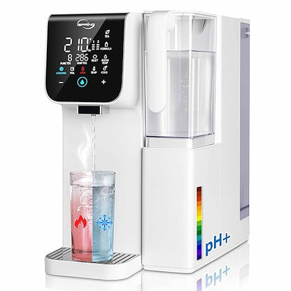 iSpring RCD100HCW Alkaline Hot & Cold Countertop Reverse Osmosis System, White, Remineralization RO Water Filter Dispenser, 9 Temperature & 6 Dispensing Volume Options, TDS & Filter Life Monitor
