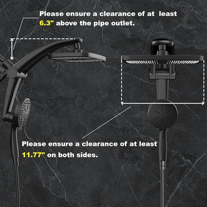 Rain Shower Head with Handheld High Pressure rainfall Shower Heads with Handheld Spray Combo Adjustable one-piece stand daul shower head Built-in Magnetic Docking and Power Jets-Black