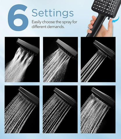 MakeFit Filtered Shower Head with Handheld - High Pressure 6 Modes Handheld Shower Head with Filters - Water Softener Filters Beads for Hard Water - Detachable Showerhead for Bathrooom, Matte Black