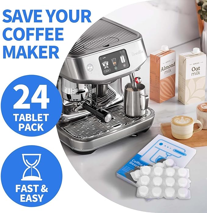 Coffee Machine Cleaning Tablets, Machine Descaler Tablets, 24PCS Coffee Machine Descaler Tablets - Plant-Based Universal Cleaner for Keurig Nespresso Delonghi, Deep Cleaning Descaling Solution (24PCS)