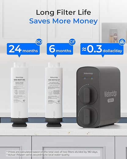 Waterdrop G5P700-Pro Reverse Osmosis System, NSF/ANSI 58 & 372 Certified, 700GPD Dual Flow Reverse Osmosis Water Filter, 7-Stage RO Water Filtration System, 2:1 Pure to Drain, LED Faucet