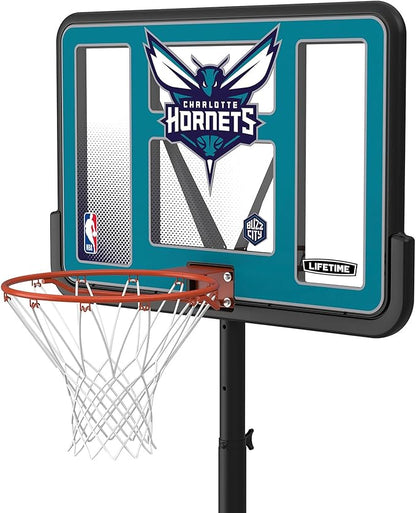 Lifetime NBA Charlotte Hornets Portable Basketball Hoop, Adjustable Height 7.5-10 Ft, 44 Inch Shatterproof Fusion Backboard, Base with Wheels