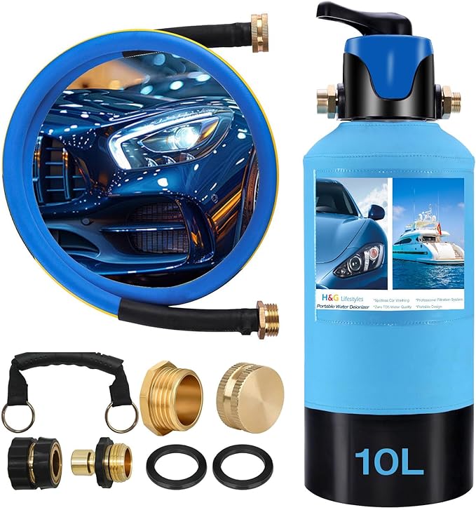 H&G Lifestyles Water Deionizer for Car Washing,with By-Pass Valve | Spotless Water System for Car Wash, Portable Spot-Free Deionization Filter,3/4" GHT Brass Adapter, Quick Connectors