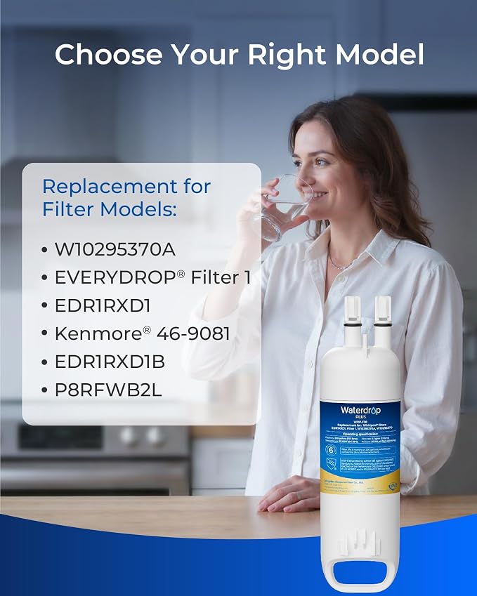 Waterdrop EDR1RXD1 Refrigerator Water Filter | NSF401, Replacement for Everydrop® Filter 1,W10295370A EDR1RXD1B, P8RFWB2L, P4RFWB, 46-9081, 46-9930