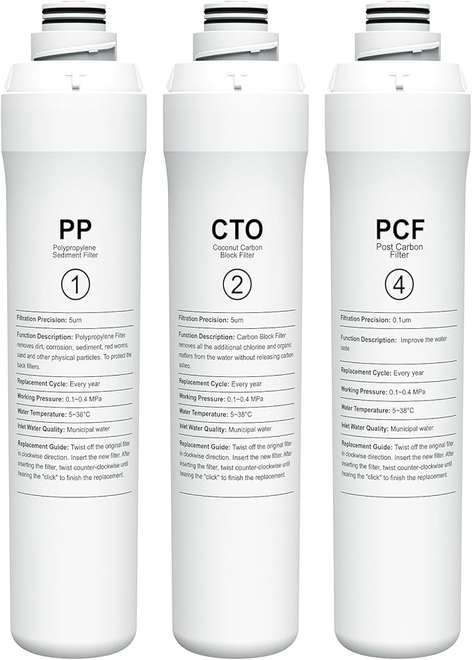 ROPOT 1 Year Replacement Filter Set Compatible with Bluevua RO100ROPOT RO100ROPOT-UV RO System (1 PP, 1 CTO, 1 PCF)