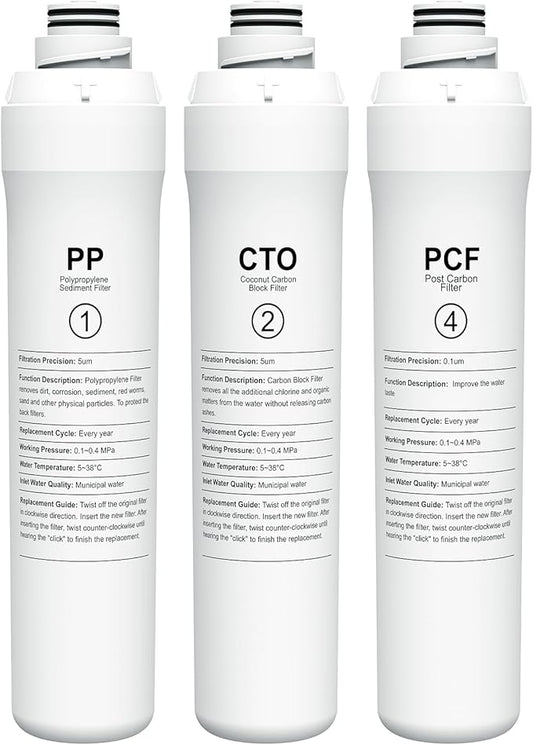ROPOT 1 Year Replacement Filter Set Compatible with Bluevua RO100ROPOT RO100ROPOT-UV RO System (1 PP, 1 CTO, 1 PCF)