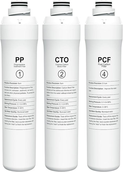 ROPOT 1 Year Replacement Filters Compatible with Bluevua RO100ROPOT RO100ROPOT-UV RO System (1 PP, 1 CTO, 1 PCF)