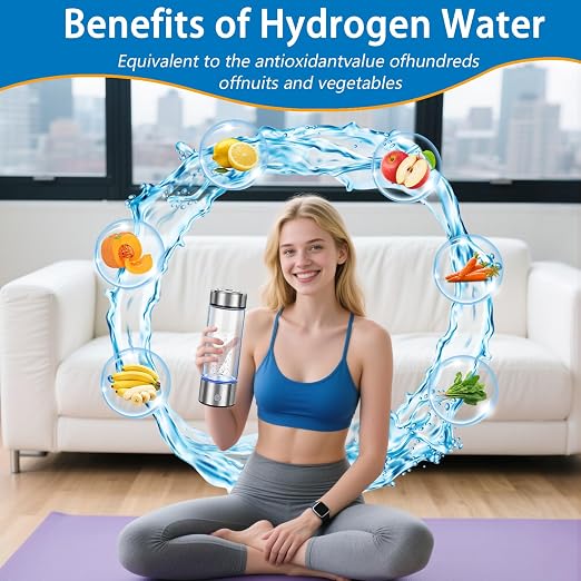Hydrogen Water Bottle - 14oz Portable Hydrogen Water Generator with SPE/PEM Technology Rechargeable Hydrogen Rich Water Ionizer Machine for Home Gym Travel