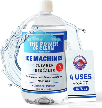 Ice Machine Cleaner & Descaler 16 fl oz 4 Uses | Nickel Safe Ice Maker Cleaner, Crystal Clear Descaling solution | Compatible with Whirlpool, Scotsman, Manitowoc & Follet | Made in USA