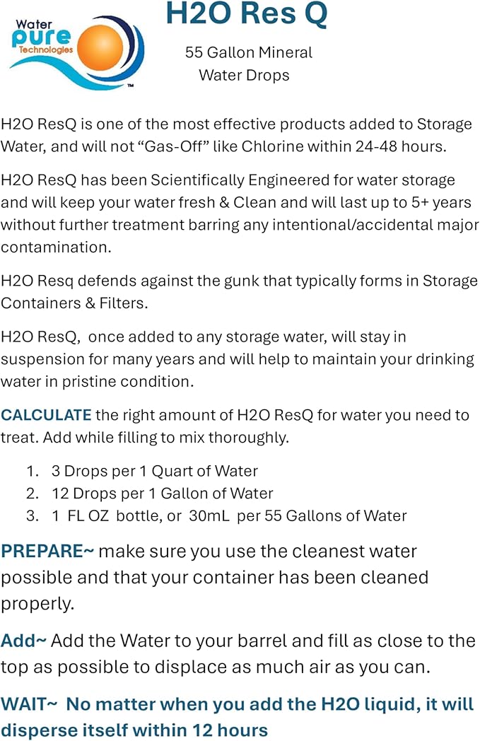 Augason Farms Water Treatment and Storage Kit, 55-Gallon Water Barrel, BPA Free, Liquid Water Treatment Drops, Siphon and Hand Pump