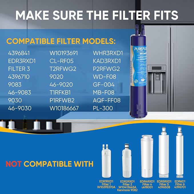 PUREPLUS Compatible with 4396841, 4396710, Everydrop® Filter 3, EDR3RXD1, 46-9083, 46-9030, 9030, 9083, Refrigerator Water Filter, 4Pack