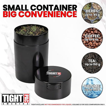 Tightvac 1 to 6 Ounce Airtight Container - Multi-use Storage Container for Herbs, Coffee and Dry Goods, Patented Vacuum Seal Airtight Containers, Black