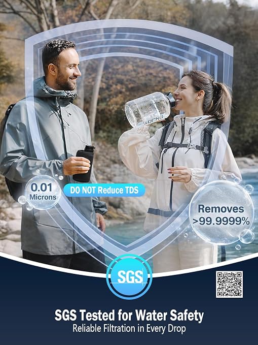 Electric Portable Water Filter for Camping, Hiking, Backpacking, Travel & Emergency Preparedness – Water Purifier for Outdoor Survival Gear – 6-Stage Filtration System with LED Light