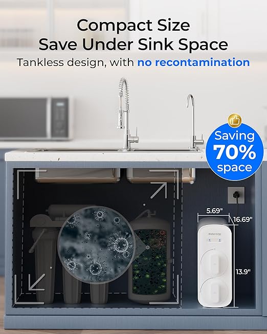 Waterdrop G5P500A Alkaline Mineral pH+ Reverse Osmosis Water Filter, NSF/ANSI 58 & 372 Certified, 8 Stage Reverse Osmosis System, 500G RO Water Filtration System, 2:1 Pure to Drain, Reduces TDS