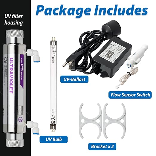iSpring UVF11A UV Ultraviolet Light Water Filter with Smart Flow Control Switch 11W, 110V, 10-INCH and iSpring UVB11 UV lamp, 11W, 1 GPM, 5/8 x 8 1/4"