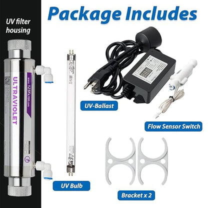 iSpring UVF11A UV Ultraviolet Light Water Filter with Smart Flow Control Switch 11W, 110V, 10-INCH and iSpring UVB11 UV lamp, 11W, 1 GPM, 5/8 x 8 1/4"