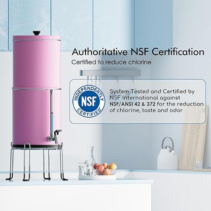 Purewell 3-Stage 0.01μm Ultra-Filtration Gravity Water Filter System, 304 Stainless Steel Countertop System with 2 Filters, Metal Water Level Spigot and Stand, Reduce 99% Chlorine, 2.25G, PW-OB-K
