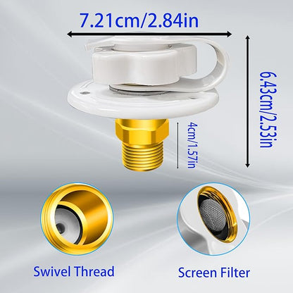 RV City Water Inlet with Check Valve, 3/4 NH Female to 1/2 NPT Male Flange RV Fresh Water Inlet, RV Water Inlet Replacement, RV Water Inlet with Dust Plug for RV Camper Motorhome, White