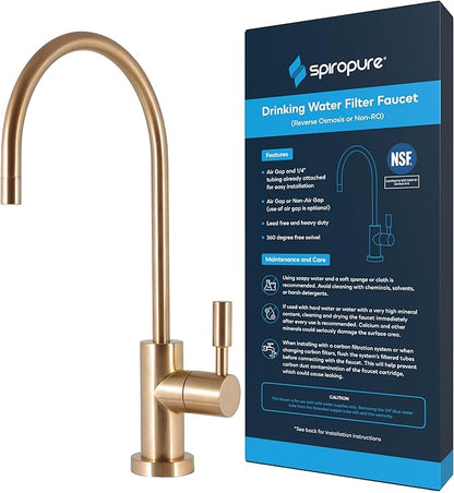 SpiroPure NSF-Certified Lead-Free Air Gap RO Faucet, Brushed Gold/Bronze/Brass, Reverse Osmosis Replacement Water Filter Faucet, 3 Line Filtered Faucet, SP-FC100-GD