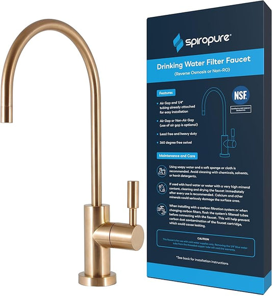 SpiroPure NSF-Certified Lead-Free Air Gap RO Faucet, Brushed Gold/Bronze/Brass, Reverse Osmosis Replacement Water Filter Faucet, 3 Line Filtered Faucet, SP-FC100-GD