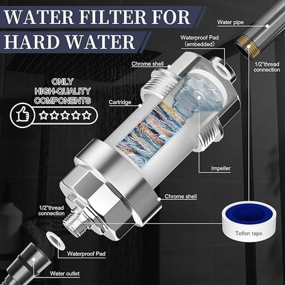 Shower Filter, EMBATHER 20 Stage Shower Head Filter for Hard Water Remove Chlorine/Fluoride/Heavy Metals,High Output Shower Softener Filter for Hair, 2 Cartridge –Polished Chrome