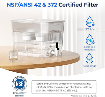 Waterdrop WFD-22L-DF Water Filter Dispenser, 40-Cup Water Purifier, 2 Built-in Filters, 8X Faster Filtration, 400-Gallon Lifespan, 10X Longer Lifetime, Reduces Chlorine, PFOA/PFOS, White