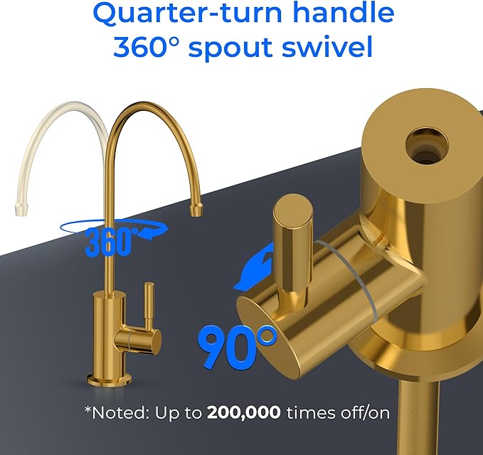 Waterdrop G2FCT-Gold Drinking Water Faucet, Reverse Osmosis Faucet, Water Filter Faucet for Kitchen Bar Sink, Single Handle, Easy to Install, Lead-Free, Stainless Steel, Brushed Gold