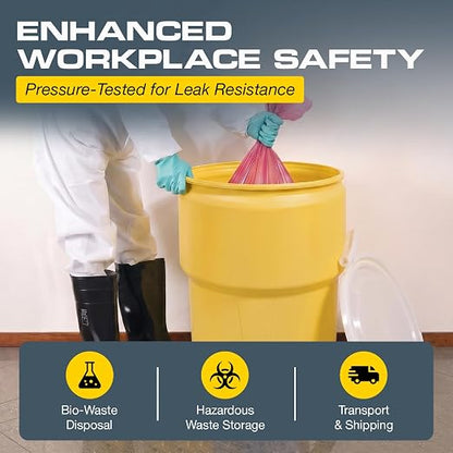 Eagle Plastic Drum, 14 Gallon Drum, DOT Compliant, Made in USA, Yellow | High-Density-Polyethylene Construction, Open Head Lab Pack Drum, Plastic Lever-Lock Lid, Hazardous Material Storage,Transport