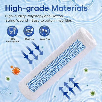 ICEPURE 10 Micron 10" x 2.5" String Wound Sediment Water Filter Cartridge for Well filter Universal Replacement for Any 10 inch RO Unit, WP-5, Aqua-Pure AP110 CFS110 Culligan P5 WFPFC4002 CW-MF, 4PACK