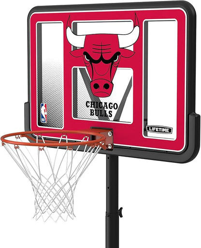 Lifetime NBA Chicago Bulls Portable Basketball Hoop, Adjustable Height 7.5-10 Ft, 44 Inch Shatterproof Fusion Backboard, Base with Wheels