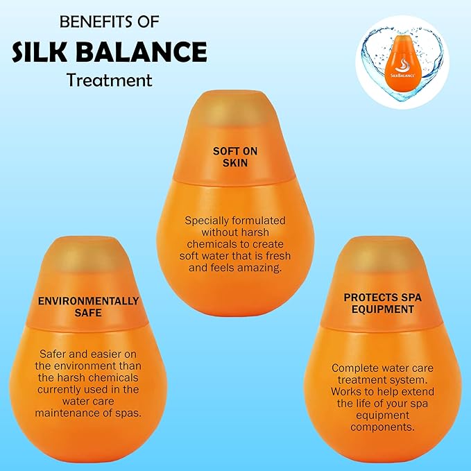 Silk Balance Natural Hot Tub Solution - 76 oz - Water Softener & Water Care System - Spa & Hot Tub Cleaner, Balancer, Clarifier, & Conditioner - 4 Month Supply Bundle with a Drawstring Bag
