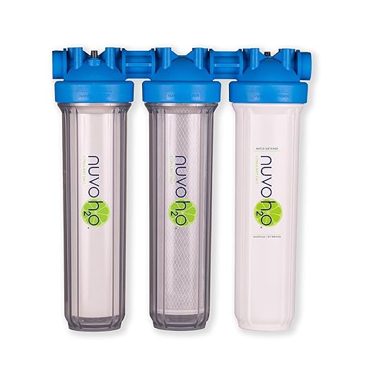 NuvoH2O Advanced 3-Stage Citrus-Based, Salt-Free Water Filter System + Water Softener with Chloramine and Iron Filtration – Healthy & Pure Water – Removes Hard Water Build Up (Whole Home Trio System)