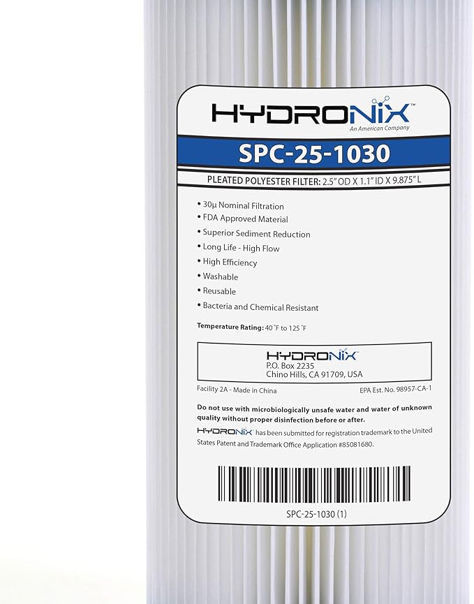 Hydronix HX-SPC-25-1030/3 Universal Whole House Sediment Pleated Water Filter Washable Reusable 2.5" x 10", 30 Micron 3 Pack, White