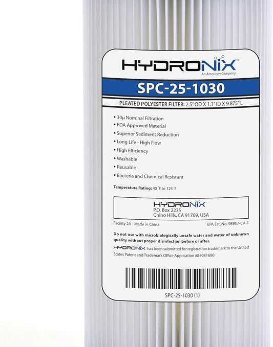 Hydronix HX-SPC-25-1030/3 Universal Whole House Sediment Pleated Water Filter Washable Reusable 2.5" x 10", 30 Micron 3 Pack, White