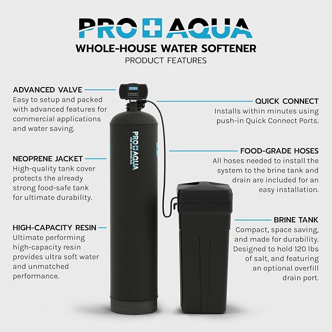 PRO+AQUA Heavy Duty Whole House Water Softener System – 80,000 Grain Capacity, Premium Long-Lasting Resin, 1" Ports