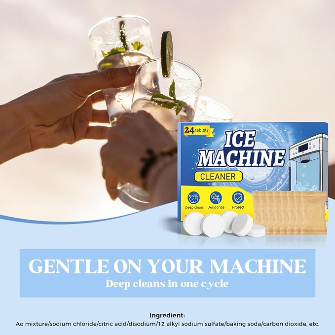 24 Ice Maker Cleaner Tablets, Ice Machine Cleaner Descaler Tablets | Compatible with Frigidaire, Opal, GE Profile, Kitchenaid, Nickel Safe Scale Remover for Countertop, Ice Makers