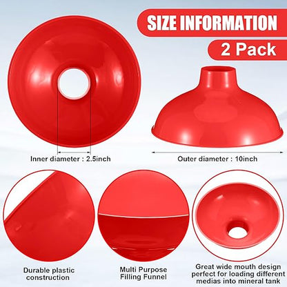 Vesici 2 Pack Extra Large Wide Mouth Funnel Red 2.5" x 10" Multi Purpose Filling Funnel Plastic Reusable for Water Softener Resin Tanks Carbon Media Jar Filling Use