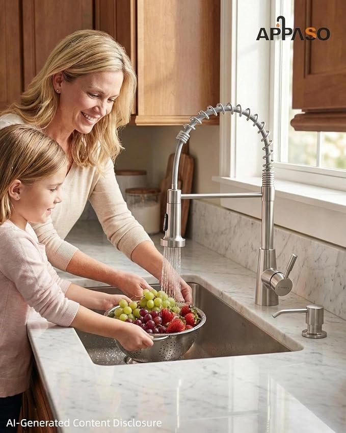 APPASO Kitchen Faucet with Soap Dispenser Pull Down Sprayer Brushed Nickel | NSF/ANSI/CAN 372 & Lead-free, SUS304 Stainless Steel 3 Modes Faucet for Farmhouse, Bar & RV