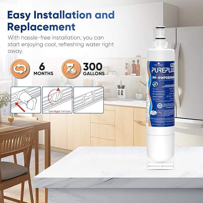 PUREPLUS 4396508 NSF 53&42 Certified Refrigerator Water Filter, Replacement for EDR5RXD1, EveryDrop Filter 5, 4396510, 4392857, Kenmore 46-9010, 9085, LC400V,WF-NLC240V,RFC0500A, WF285,W10186668,2Pack