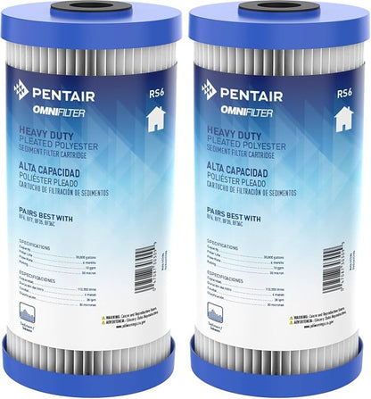 Pentair OMNIFilter RS6 Sediment Water Filter, 10" Whole House Heavy Duty Big Blue Pleated Replacement Cartridge, 10" x 4.5" (Pack of 2)