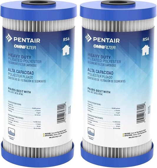 Pentair OMNIFilter RS6 Sediment Water Filter, 10" Whole House Heavy Duty Big Blue Pleated Replacement Cartridge, 10" x 4.5" (Pack of 2)