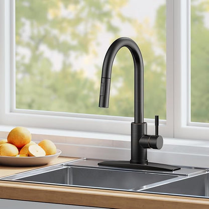 RIOUS Oil Rubbed Bronze Kitchen Faucet with Pull Down Sprayer, High Arc Modern Classic Sink Faucet Stainless Steel with Deck Plate Fit for 1 or 3 Hole for Pot Filler Bar Farmhouse Laundry Rv, ORB