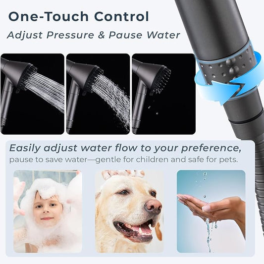 Ryamen 2026 Magnetic Filtered Shower Head with Handheld– High Pressure Showerhead with Power Wash Mode, Chlorine Removal, Massage Brush, Pressure Adjustable, One-Touch Pause (Gray)