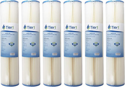 Tier1 5 Micron 20x4.5 Water Filter | Pleated Polyester Whole House Sediment Cartridge | Replacement for Pentek ECP5-20BB, 255494-43, 4PAY5 | Fine Sediment Control | 4.5 x 20 Water Filter (6-Pack)
