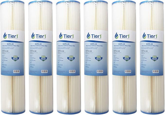 Tier1 5 Micron 20x4.5 Water Filter | Pleated Polyester Whole House Sediment Cartridge | Replacement for Pentek ECP5-20BB, 255494-43, 4PAY5 | Fine Sediment Control | 4.5 x 20 Water Filter (6-Pack)