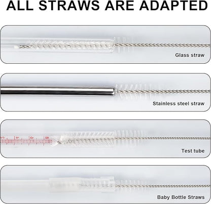 Straw Cleaner Brushes Sets, 12 Pieces 8.2 Inch Botthle Cleaning Brush and Nylon Tube Brush Brush Kit for Sippy Cup, Tumbler, Water Bottle, Drinking Straw (White)