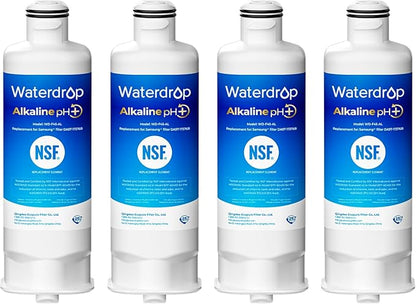 Waterdrop Alkaline DA97-17376B Refrigerator Water Filter, Replacement for Samsung® HAF-QIN/EXP, DA97-08006C, RF28R7201SR, RF28R7351SG, WD-F45-AL, Enhances pH, 4 Pack