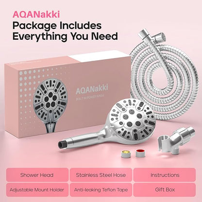 Filtered Shower Head with Handheld, High Pressure 9 Settings Shower Filter Head for Hard Water, Built-in Power Spray,Hard Water Filter Showerhead-Remove Chlorine-Dry Skin,Hair(Premium Chome)